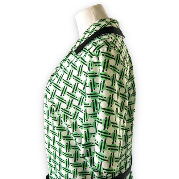 NWT Vintage 70s Geometric Print Green Black White A-line Shirt Dress Size 20.5 - Picture 6 of 16